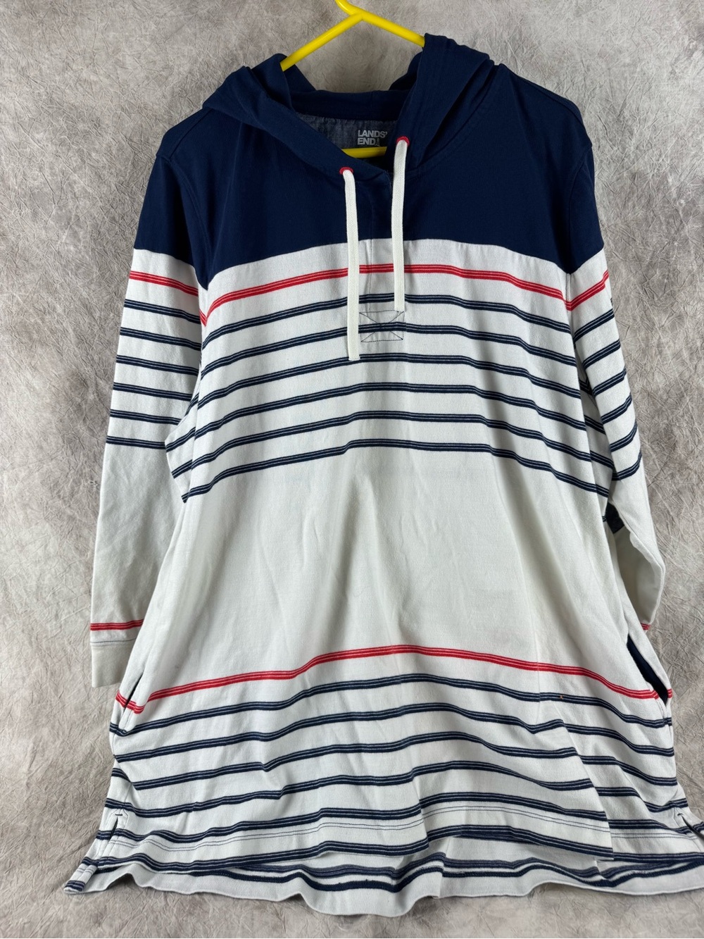 Lands' End Navy, White & Red Striped Hooded Tunic 3X Summer Boat wear.